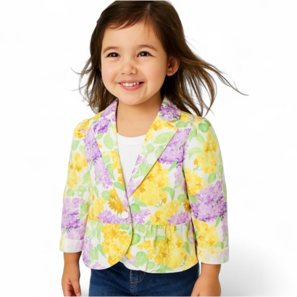 Janie and Jack Yellow and Purple Floral Blazer and Pants Set - Picture 2 of 11